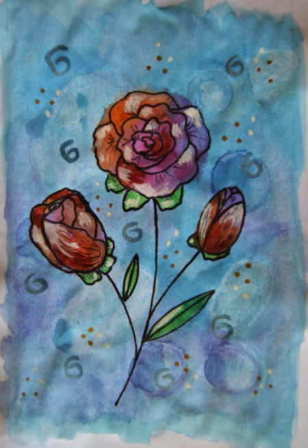 Watercolor Roses Birthday Card - with thin paintbrush and white paint add more detail to the roses and background