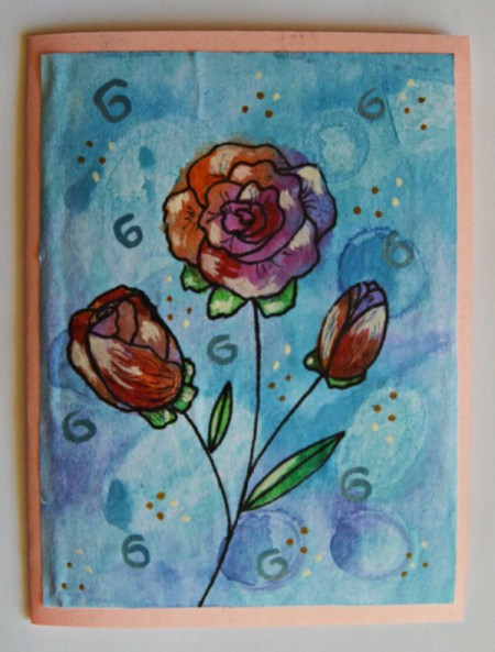 Watercolor Roses Birthday Card - cut to fit the card and glue down securely to help stretch the paper