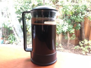 A pot of French press coffee