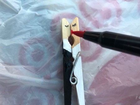 Bride and Groom Clothespin Decor - draw on red lipstick