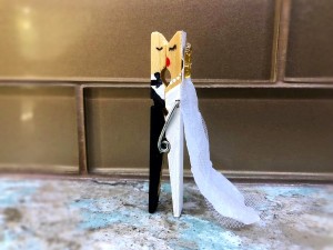 Bride and Groom Clothespin Decor - fun wedding decor piece