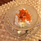 Cardamom Carrot Nut Jam on yogurt in bowl