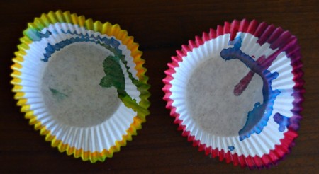 Color Explosion Summer Wreath - squirt some blue on to the red and yellow edged cupcake liners
