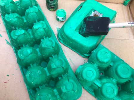 Egg Carton Alligator - paint the outside of all pieces green and allow to dry