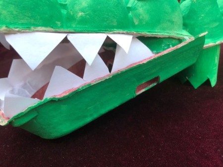 Egg Carton Alligator - glue top and bottom mouth parts to body and trim teeth