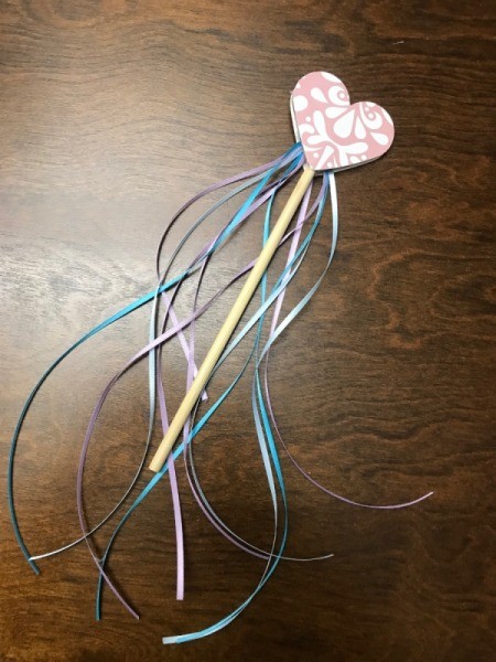 Ribbon Wand - glue other paper heart on top of ribbon and chopstick