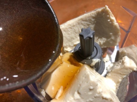 Tofu and maple syrup in food processor