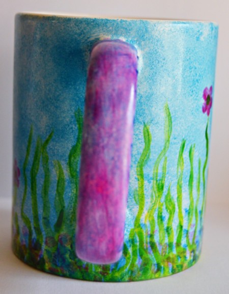 Mug Turned Colorful Candle Holder - paint the handle with the magenta glaze