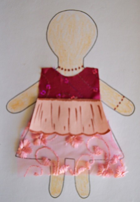 Flower Girl Kid Collage Activity - using the maroon pen add detail to the frill and a beaded necklace and bangle
