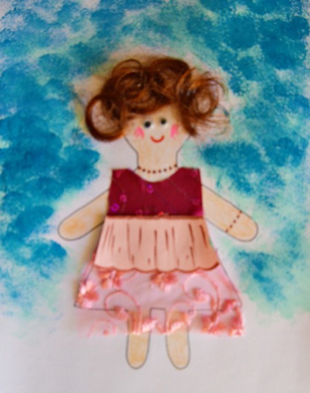 Flower Girl Kid Collage Activity - use the two blue colors to sponge paint the sky