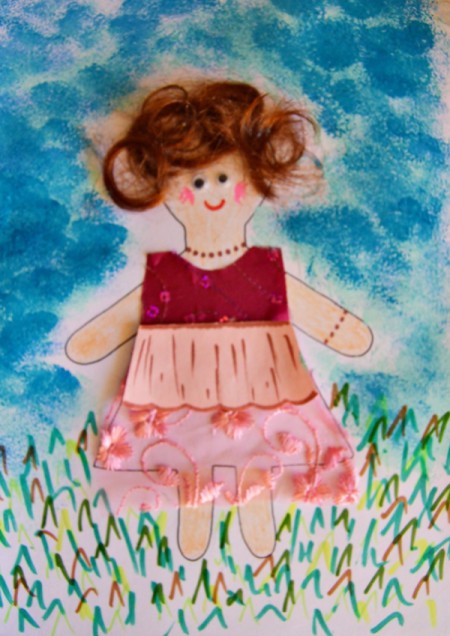 Flower Girl Kid Collage Activity - use felt tip pens to add grass