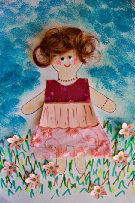 Flower Girl Kid Collage Activity - punch out flowers and glue down leaving petals free to bent up; add centers and detail to the petals