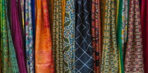 Variety of fabric hanging.