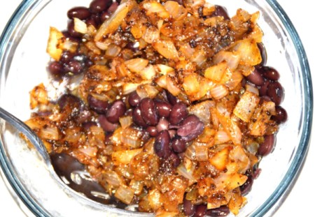 mixed black beans and onions