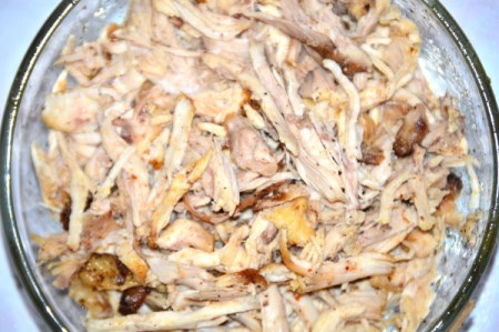 shredded chicken in bowl