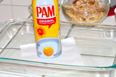 Pam in glass baking dish