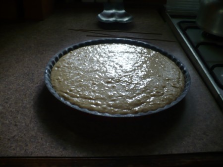 batter in pan ready to bake