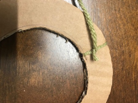 Recycled Cardboard Ring and Yarn Dreamcatcher - closeup of knot