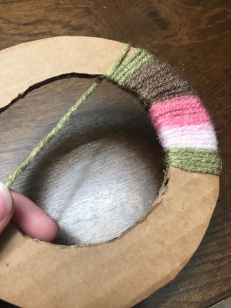 Recycled Cardboard Ring and Yarn Dreamcatcher - begin wrapping