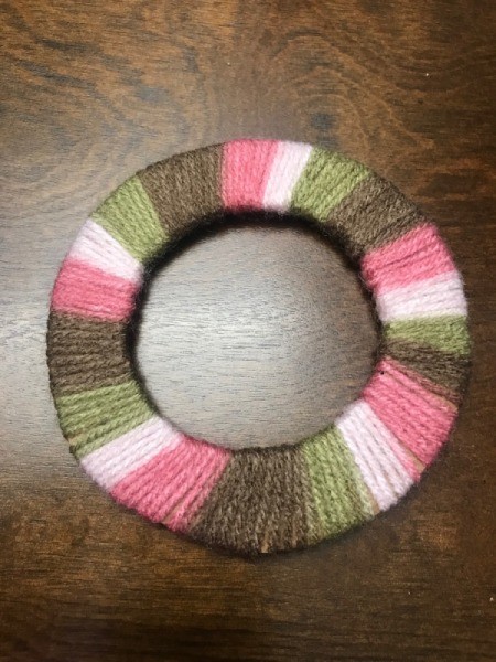 Recycled Cardboard Ring and Yarn Dreamcatcher - yarn wrapped cardboard "O" shape