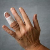 Hand with a finger splint.