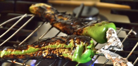roasting chilis with foiled stems