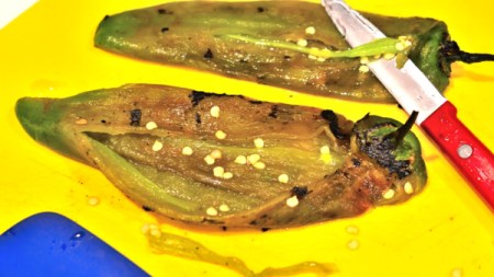 cleaning roasted peppers