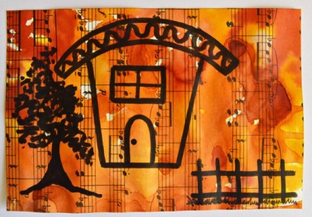 Naïve House Unisex Birthday Card - add the tree and fence and a footpath to the house