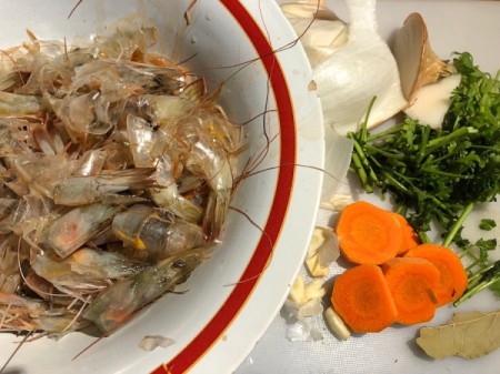 shrimp shells and veggie scraps