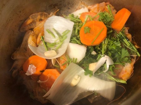 vegetable scraps added to shrimp shells