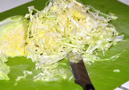 chopping cabbage