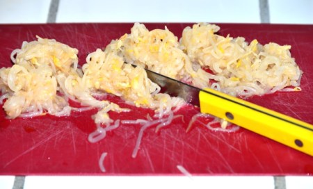 chopping bean sprouts