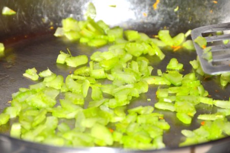 cooking celery in pan