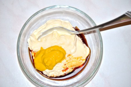 mixing dipping sauce ingredients