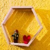 Honeycomb Shadow Shelf - shelf on wall with two items displayed