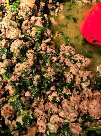 Spinach added to Beef and onions