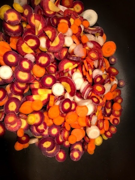 cut carrots in skillet