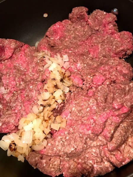 ground beef added to onion