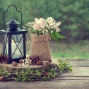 Wedding table center piece in rustic style