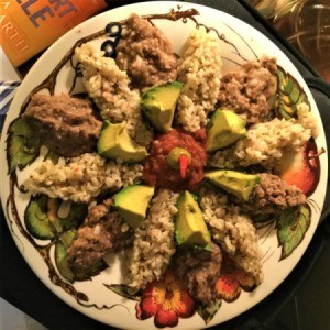 Avocado, Rice and Beans on a plate