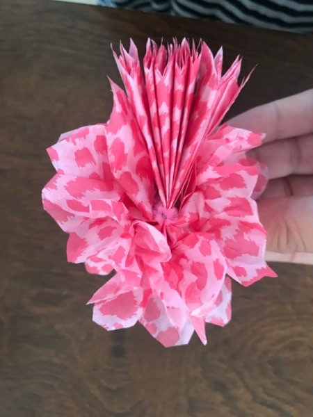 Wrapping Paper and Bow Made from Packaging Items - begin fluffing out the layers