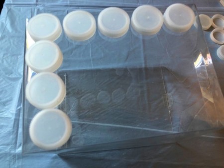 Upcycled Plastic Bottle Cap Light - lay out caps on the container to check fit