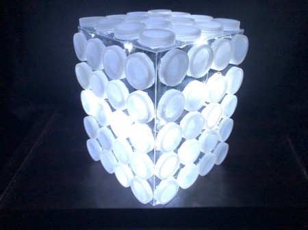 Upcycled Plastic Bottle Cap Light - with lights lit