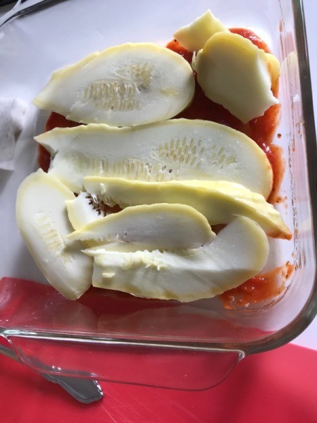 Summer Squash on pasta sauce