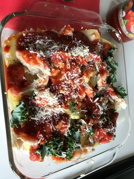 lasagne sprinkled with parmesan