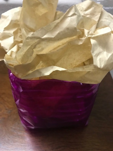 Upcycled Water Jug Gift Basket - stuff the tissue paper into the basket