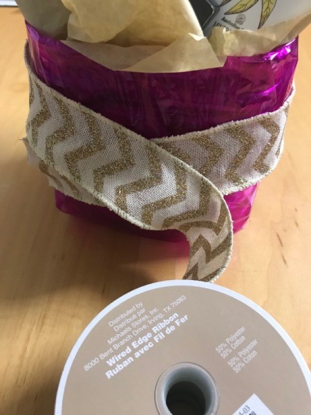 Upcycled Water Jug Gift Basket - wrap with wire edged ribbon