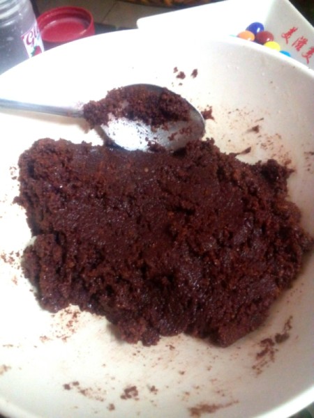 mixing coco, crushed graham crackers & milk