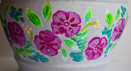 Gardener's Floral Gift Box - dab on a mix of yellow paint and turquoise glaze between the leaves and flowers