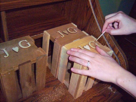 Natural Centerpiece for Wedding or Parties - glue initials or decorations to crates first, let dry